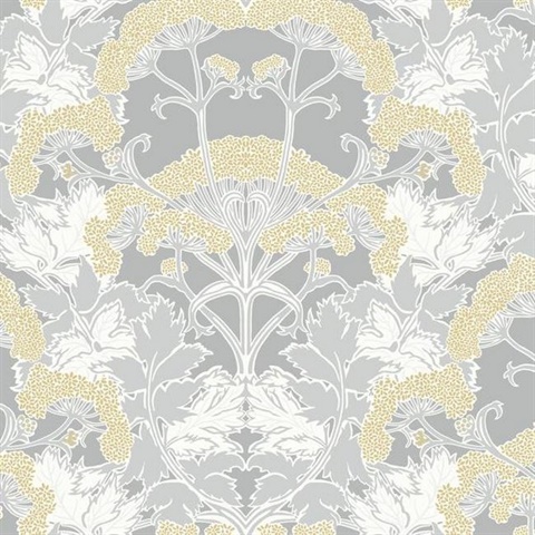 Grey & Yellow Yarrow Nouveau Wallpaper