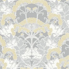 Grey &amp; Yellow Yarrow Nouveau Wallpaper