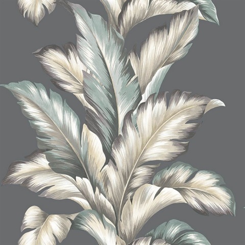 Greys, Silvers & Blue Commercial Big Leaf Wallpaper