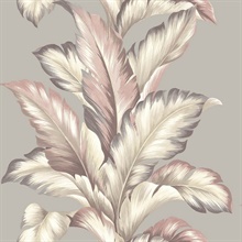 Greys, Silvers & Pink Commercial Big Leaf Wallpaper