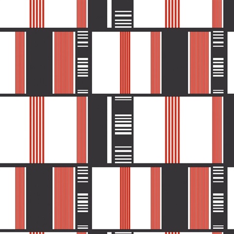 Grid Lock Red & Black Retro Wallpaper