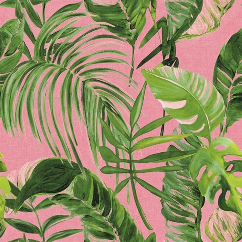 Grover Pink Palmera Tropical Leaf Wallpaper