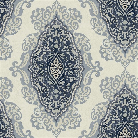 Gypsy Medallion Muted Navy Wallpaper