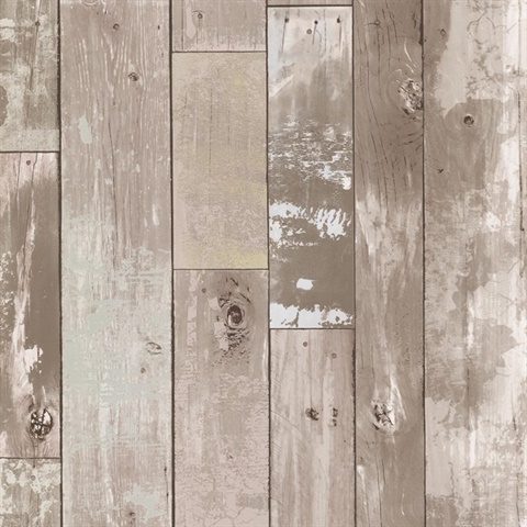 Harbored Grey Weathered Textured Wood Panel Wallpaper