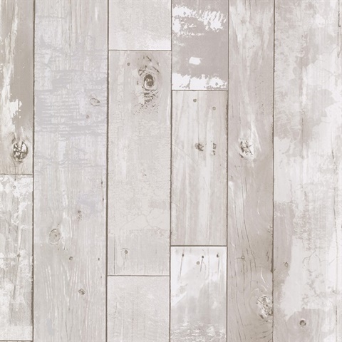Harbored Light Grey Weathered Textured Wood Panel Wallpaper