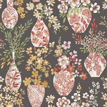 Harper Brown Painterly Floral Vase Wallpaper