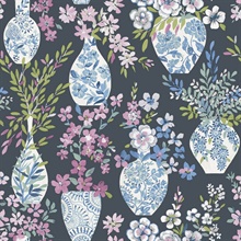 Harper Charcoal Painterly Floral Vase Wallpaper