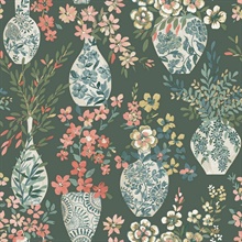 Harper Green Painterly Floral Vase Wallpaper