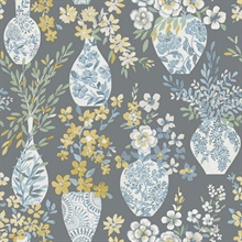 Harper Grey Painterly Floral Vase Wallpaper