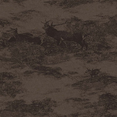Hart Dark Chocolate Brown Deer Toile Wallpaper