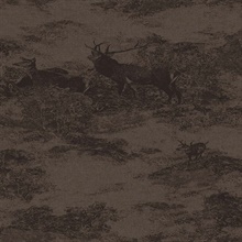 Hart Dark Chocolate Brown Deer Toile Wallpaper