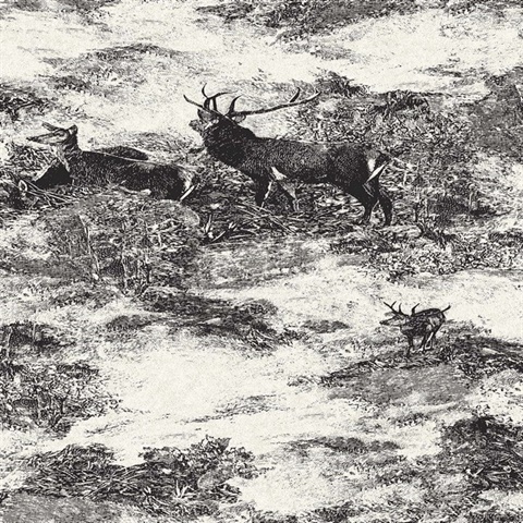 Hart Grey & Black Deer Toile Wallpaper