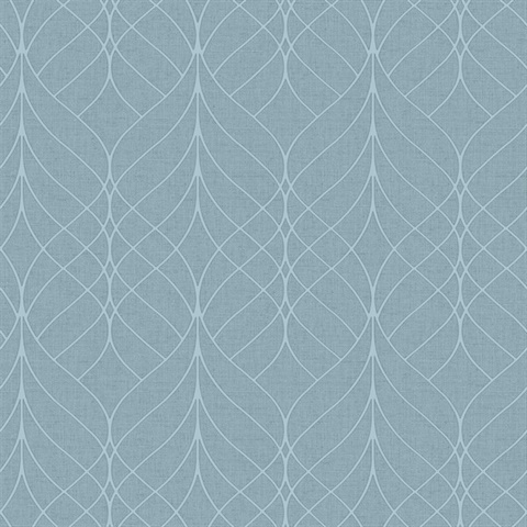 Hartley Blue Texture Foiled Geometric Ogee Wallpaper