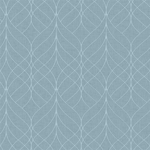 Hartley Blue Texture Foiled Geometric Ogee Wallpaper