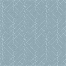 Hartley Blue Texture Foiled Geometric Ogee Wallpaper