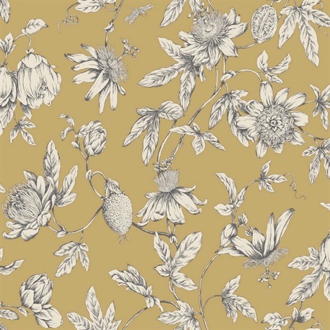 Harvest Passion Flower Toile Wallpaper
