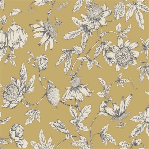 Harvest Passion Flower Toile Wallpaper