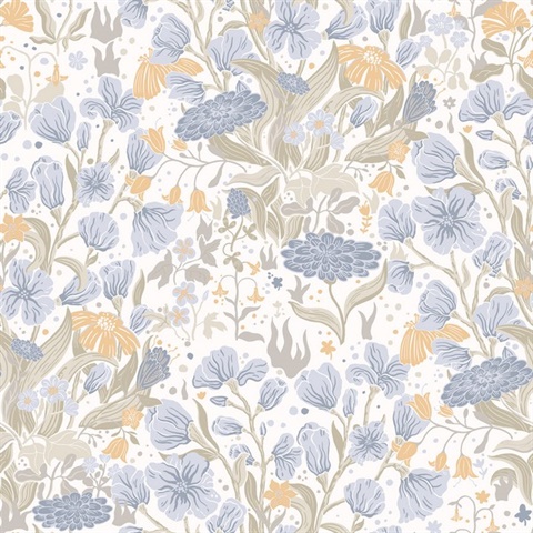 Hava Light Blue Meadow Flowers Wallpaper