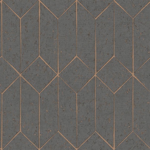 Hayden Charcoal Textured Concrete Foil Trellis Wallpaper