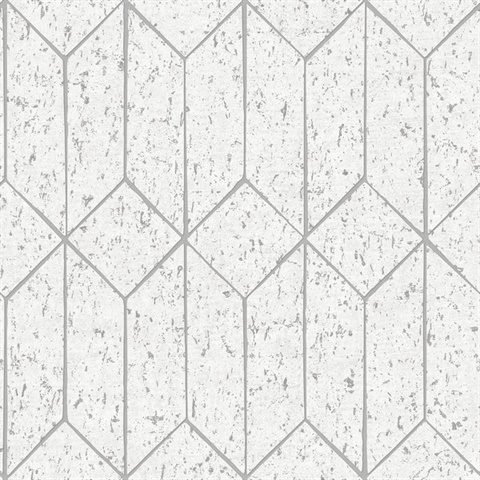 Hayden White Textured Concrete Foil Trellis Wallpaper