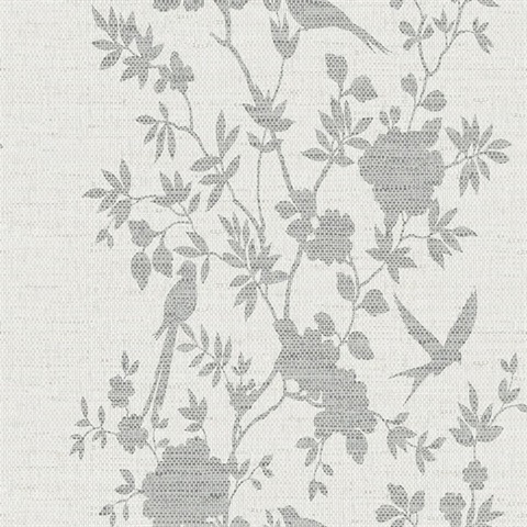 Heather Grey Aloha Bird Trail Linen Texture Wallpaper