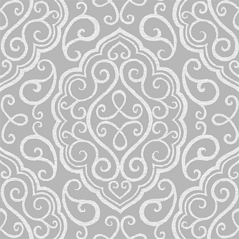 Heavenly Grey Damask Wallpaper