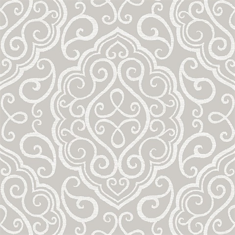 Heavenly Taupe Damask Wallpaper
