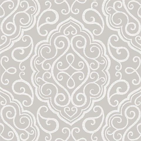 Heavenly Taupe Damask Wallpaper