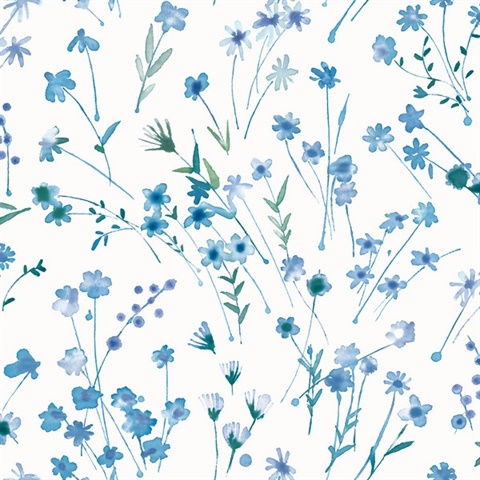 Heidi Blue Watercolor Floral Wallpaper