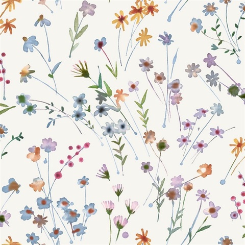 Heidi Peach Watercolor Floral Wallpaper