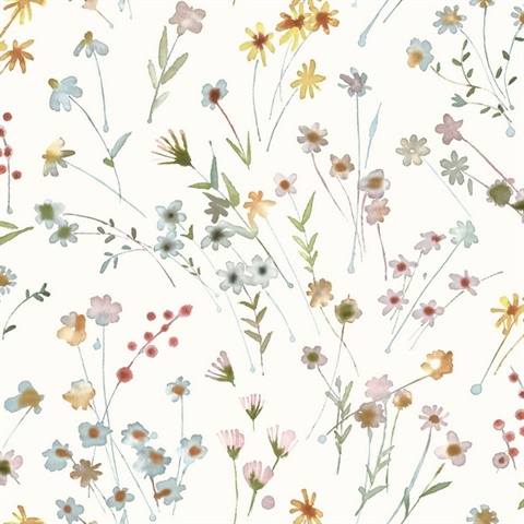 Heidi Yellow Watercolor Floral Wallpaper