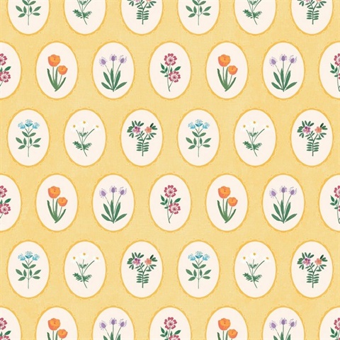 Heirloom Floral Medallions Yellow Peel and Stick Wallpaper