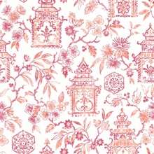 Helaine Coral Asian Pagoda Toile Wallpaper