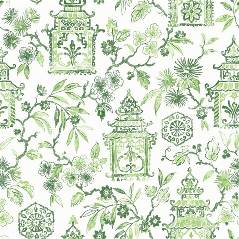 Helaine Green Asian Pagoda Toile Wallpaper