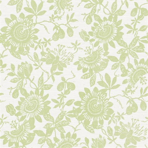 Helen Light Green Textured Floral Trail Wallpaper
