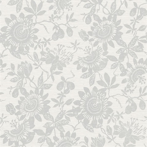 Helen Light Grey Textured Floral Trail Wallpaper