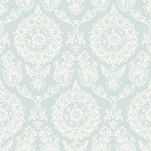 Helm Damask Aqua Floral Medallion Floral Damask Wallpaper