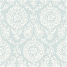 Helm Damask Aqua Floral Medallion Floral Damask Wallpaper