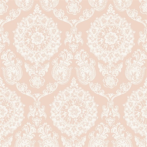 Helm Damask Blush Floral Medallion Floral Damask Wallpaper