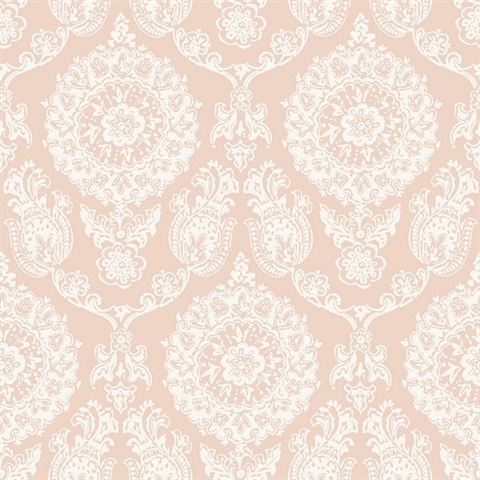 Helm Damask Blush Floral Medallion Floral Damask Wallpaper