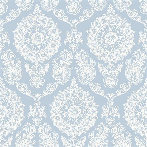 Helm Damask Light Blue Floral Medallion Floral Damask Wallpaper