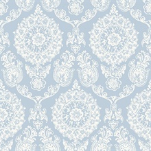 Helm Damask Light Blue Floral Medallion Floral Damask Wallpaper