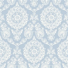 Helm Damask Light Blue Floral Medallion Floral Damask Wallpaper