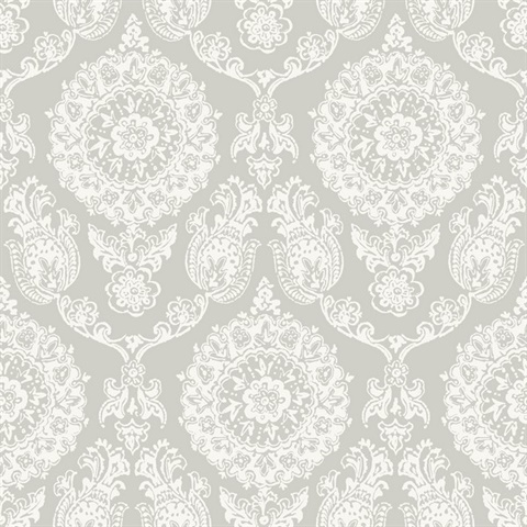 Helm Damask Taupe Floral Medallion Floral Damask Wallpaper