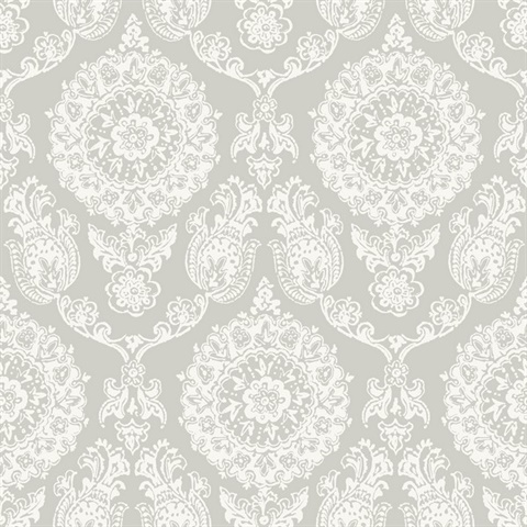 Helm Damask Taupe Floral Medallion Floral Damask Wallpaper