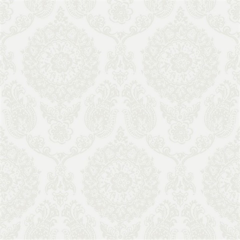 Helm Damask White Floral Medallion Floral Damask Wallpaper