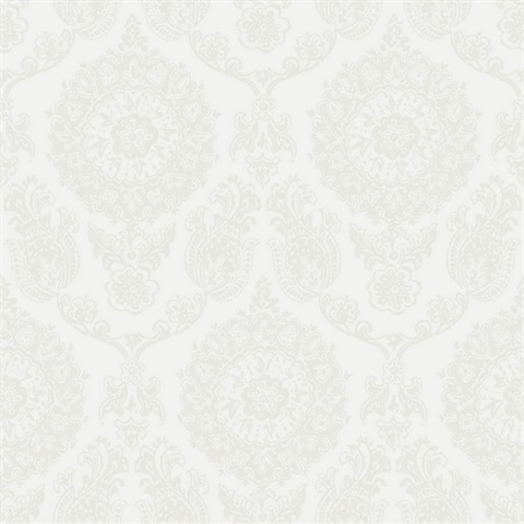 Helm Damask White Floral Medallion Floral Damask Wallpaper