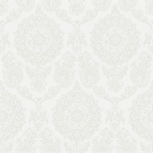Helm Damask White Floral Medallion Floral Damask Wallpaper