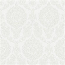 Helm Damask White Floral Medallion Floral Damask Wallpaper