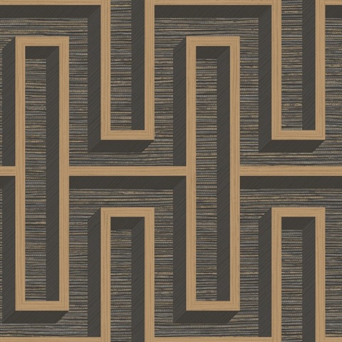 Henley Black Foiled Geometric Art Deco Grasscloth Wallpaper
